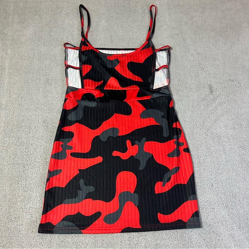 Red & Black Camo Midi Dress with Side Cutouts